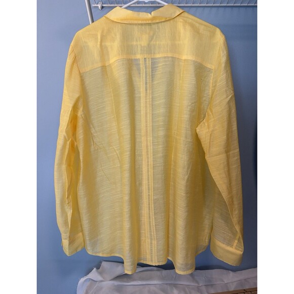 Chico's Women's Semi Sheer Button Front Top Shirt Roll Tab Sleeve Yellow Sz 3/L - Picture 5 of 9